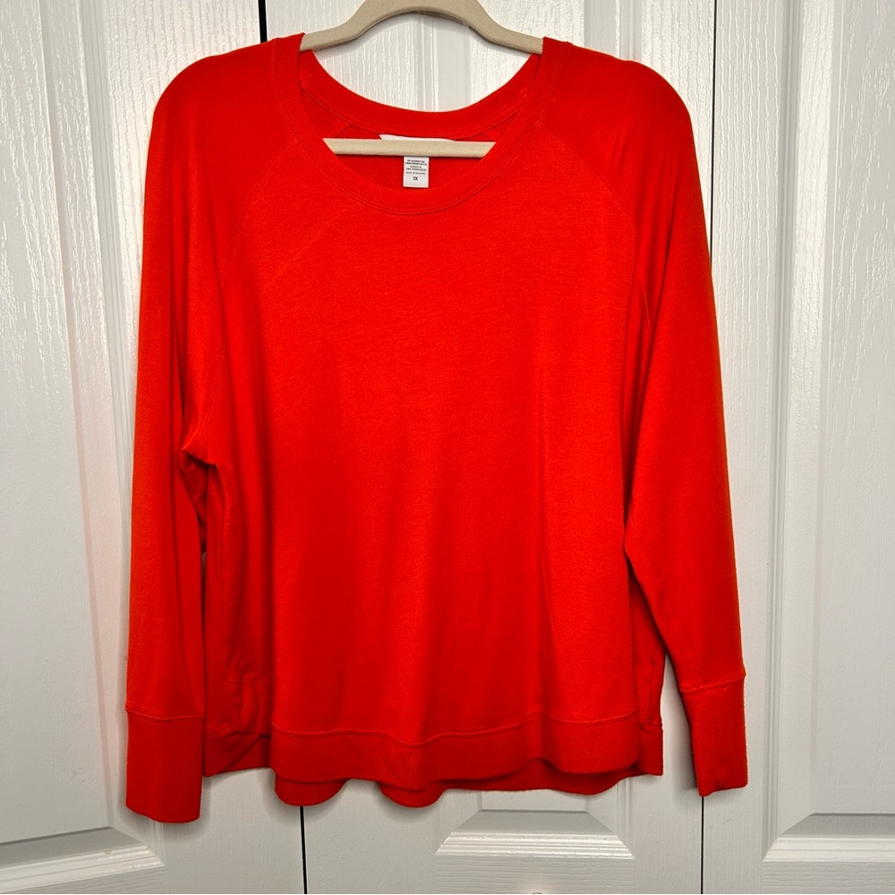 Athleta Womens 1X Orange Round Neck Long Sleeve Pullover Sweatshirt‎ Stretch